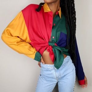 Vintage color block blouse medium